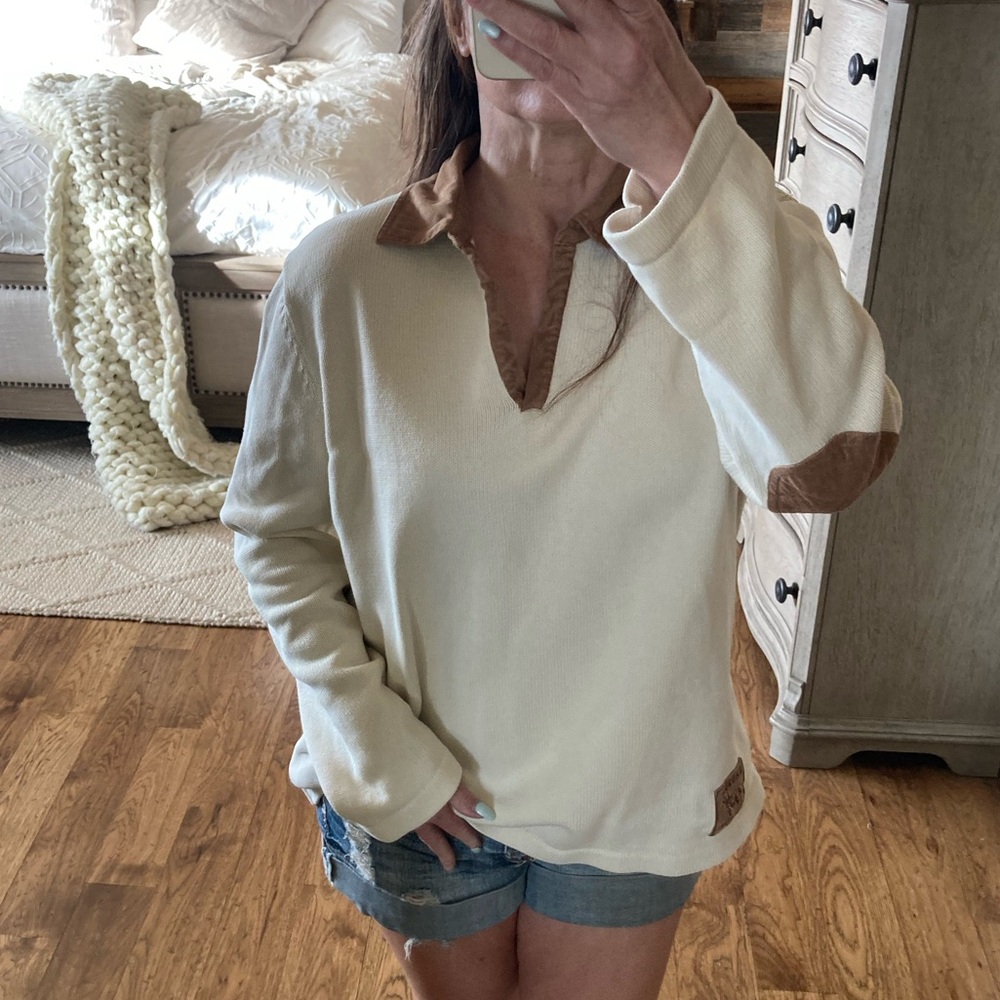 Vintage 90s Lauren Ralph Lauren Knit Cotton V Neck Western Retro Sweater Top - Picture 3 of 11